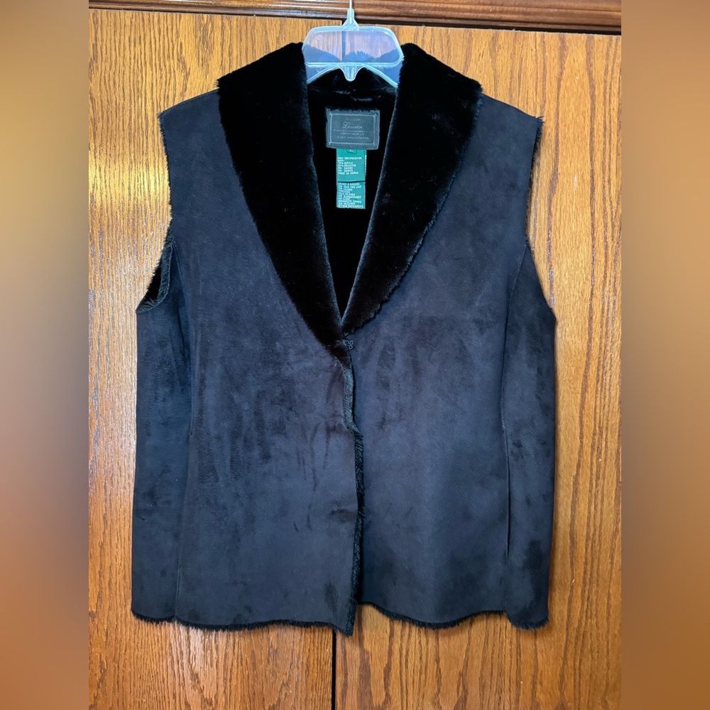 LAUREN Raplh Lauren Black Label Fur Sz-Lg Black Vest Pre-owned